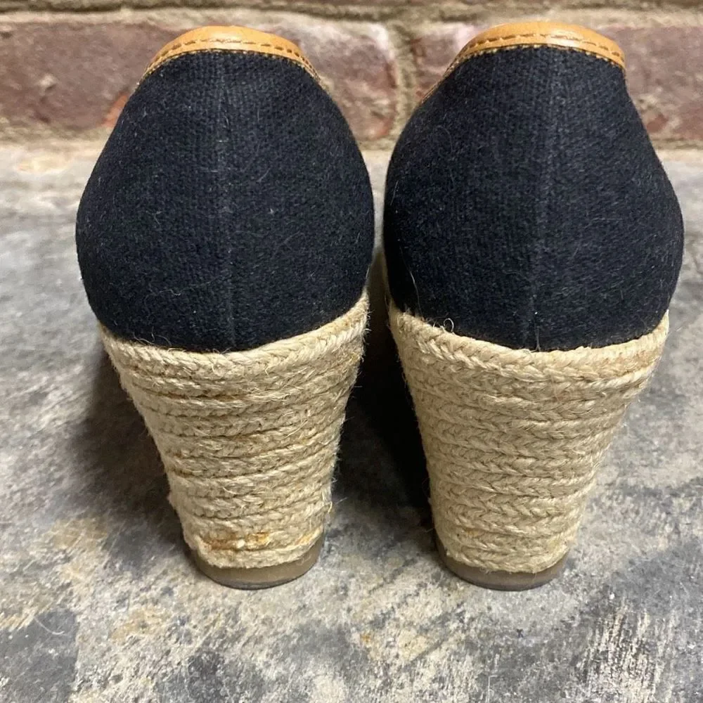Sahara Ellison Black & Tan Espadrille Open Toe Wedge Size 9